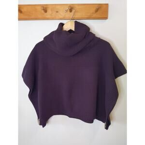 Fraas Purple Cowl Neck Poncho Sweater Batwing Button Cape Style M/L Burgundy
